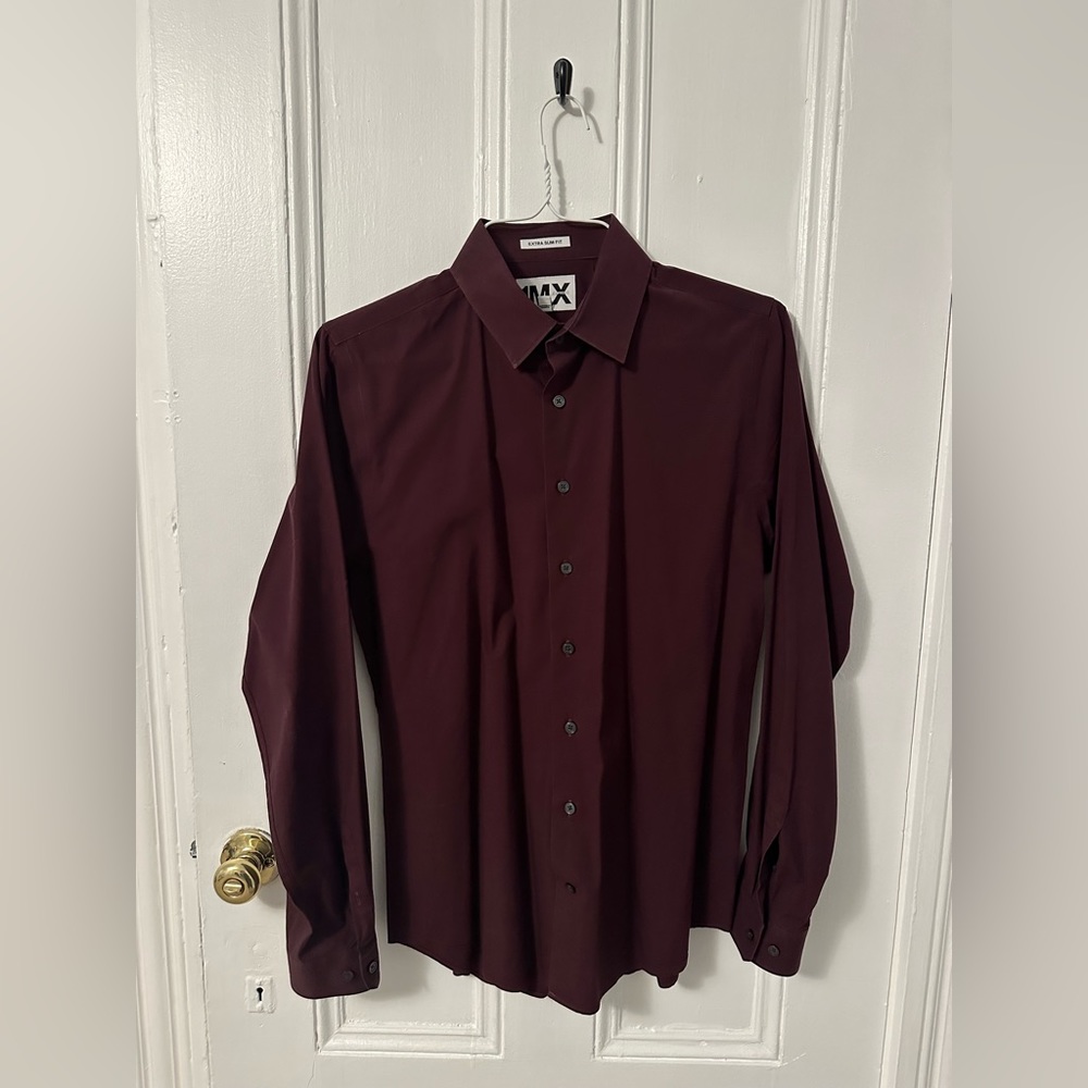 Slim Solid Stretch 1MX Dress Shirt - Men's - Burgundy- Extra Slim Fit